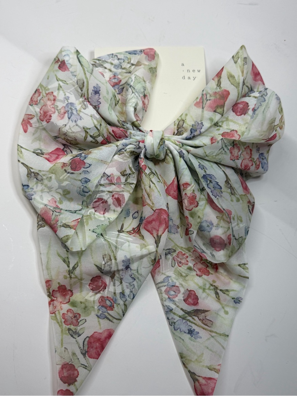 a new day Floral Bow Hair Scarf in Pink, Green & Blue - Picture 4 of 6